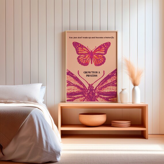 Butterfly Digital Art Gentle Reminder Printable Wall Decor Aesthetic Butterfly Quote Inspirational Motivational Art Print Growth Journey