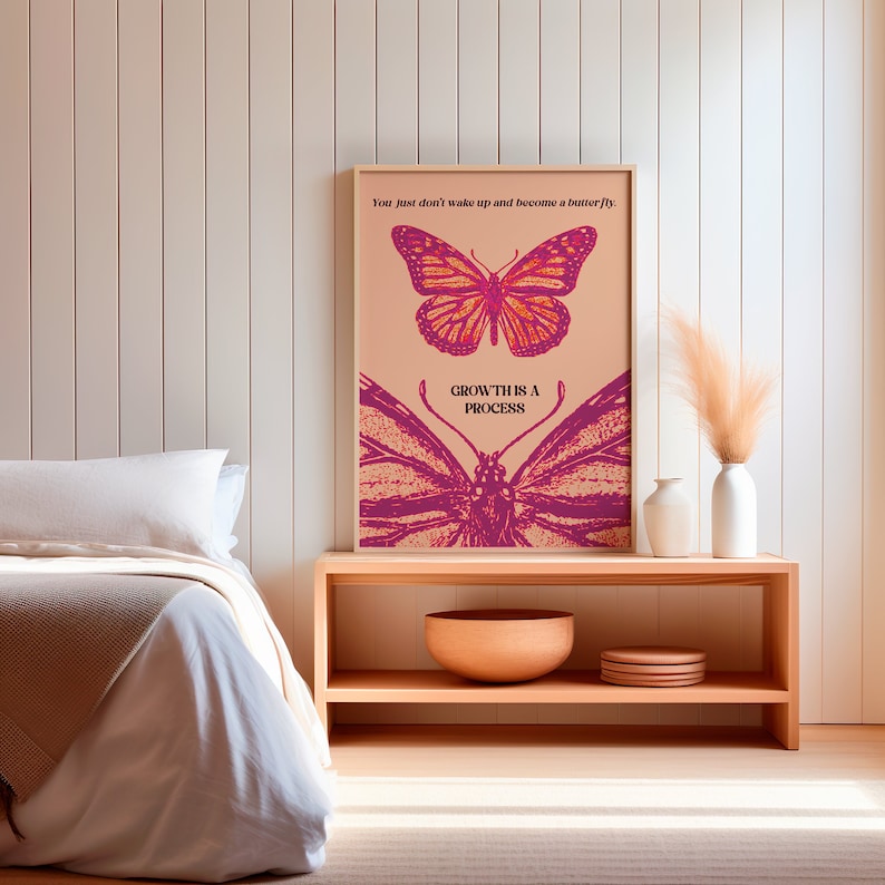 Butterfly Digital Art Gentle Reminder Printable Wall Decor Aesthetic Butterfly Quote Inspirational Motivational Art Print Growth Journey