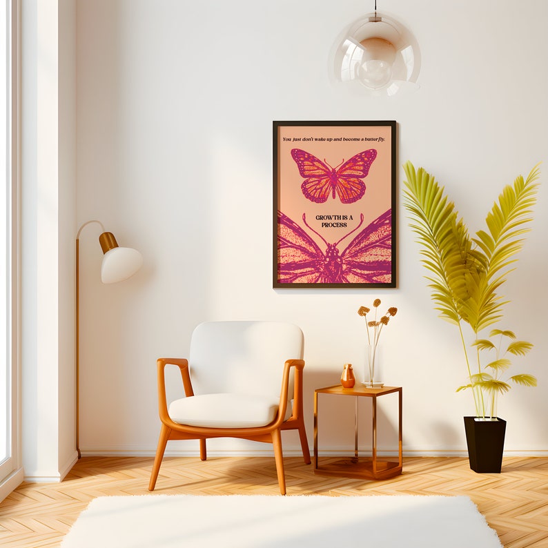 High-resolution art print of a butterfly with the quote "Growth is a Process"