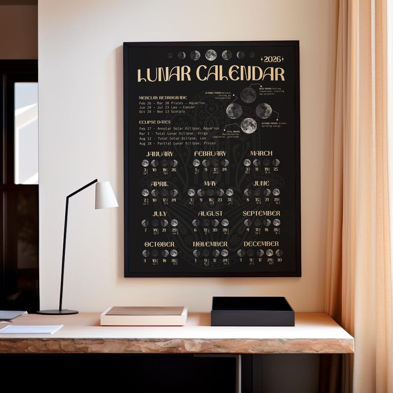 Lunar Calendar 2026 Witch Aesthetic Moon Phase Calendar Ritual Mercury ...