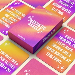 Afdrukbare sarcastische orakelkaarten Sassy Tarot Deck Digitale download Humoristische tarotkaartlezing Eigenzinnig spiritueel geschenk Sarcastische zelfzorgkaarten