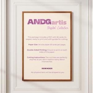 May include: A printable PDF file containing 56 cards, ready to print on A4 size paper. The file includes instructions for cutting and double-sided printing. The text reads "ANDGartis Digital Collection".