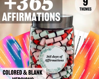 Tarro de 365 afirmaciones, crecimiento espiritual, manifestación diaria, afirmaciones imprimibles, atención plena, positividad, gratitud diaria, idea de regalo especial