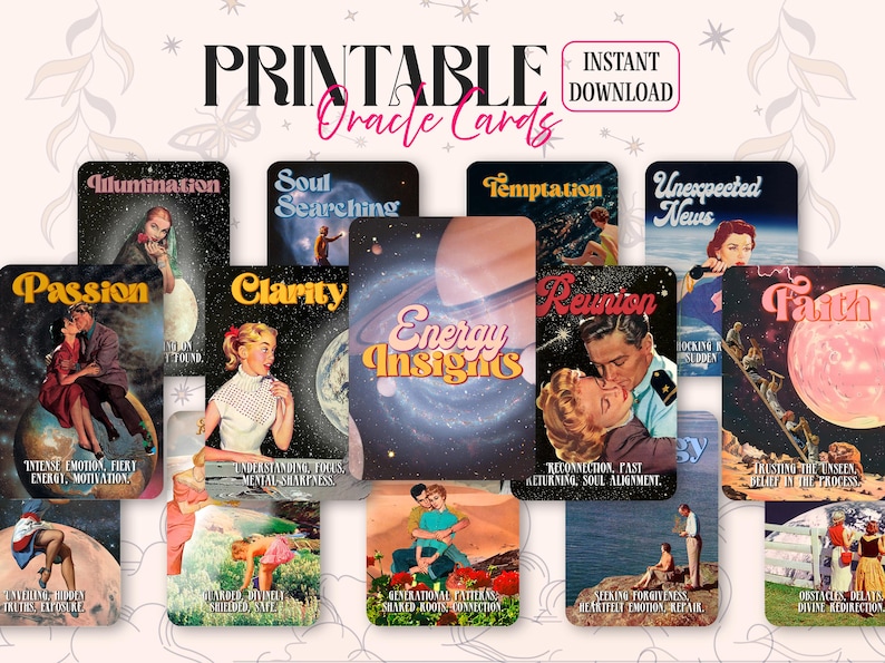 Cosmic Insights Vintage Tarot Cards Oracle Printable Deck Tarot Companion Cards Energy Reading Retro Oracle Deck Mystical Divination Cards image 10
