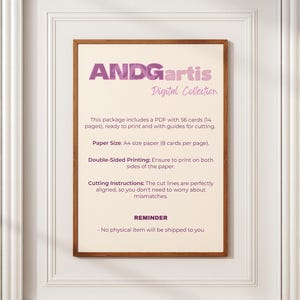 May include: A framed print with the text "ANDGartis Digital Collection." The print provides instructions for a digital download, including printing on A4 paper and double-sided printing. The text also states that no physical item will be shipped.