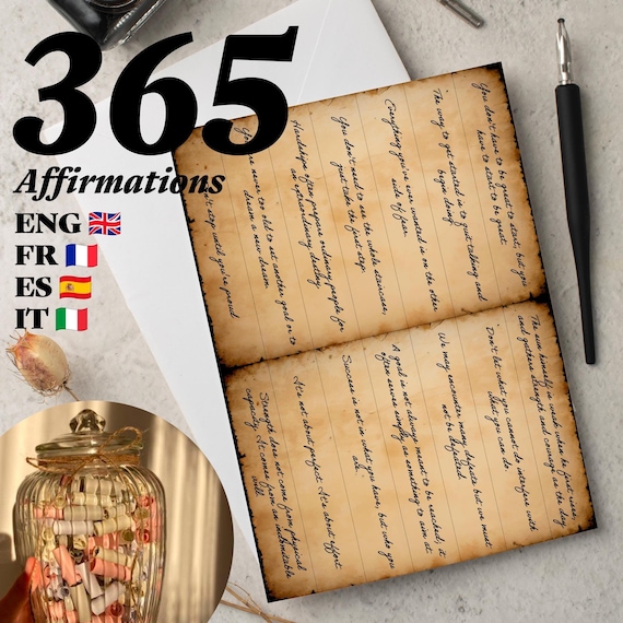 Gift Idea 365 Printable Affirmations Junk Journal Positive Mindset 1 Year Jar Mindfulness Printable Manifestation Affirmation Self-care note