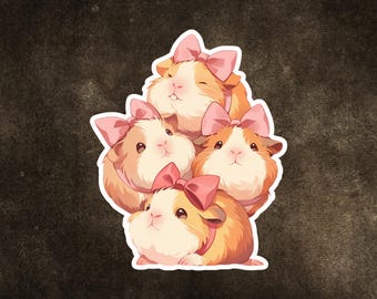 Stacked Guinea Pig Sticker: Kawaii Vinyl, Waterproof, Glossy or Holographic