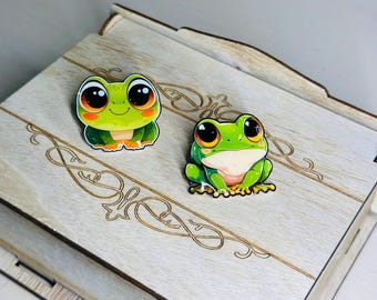 Cute Frog Pin |  Shrink Plastic Pin | Pond Pal Gift | Frog Lover, Pin Backs
