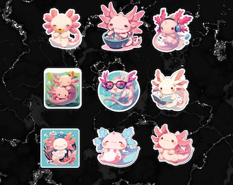 Kawaii Axolotl Sticker Pack | Pastel Vinyl Stickers (9pcs) 1.5in