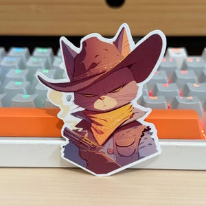Cowboy Cat Waterproof Vinyl Sticker - Laptop, Water Bottle Decal