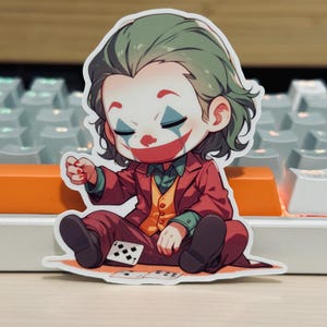 Joker Cartoon Vinyl Sticker, Anime Joker Sticker, Holographic/Glossy Waterproof sticker for water bottle, laptop, phone, kindle and more
