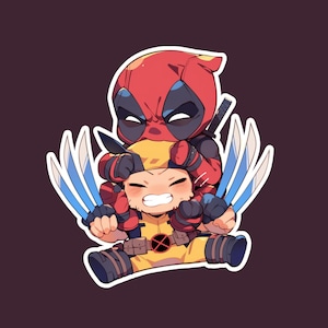 Bestfriend Deadpool And Wolverine Cartoon Sticker, Deadpool Sticker, Wolverine Sticker, Waterproof for Water bottles, phone and kindle