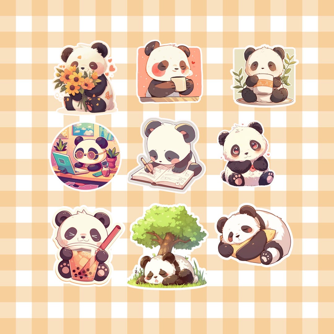 Kawaii Panda Stickers | 9-piece Vinyl Set for Journaling - Etsy