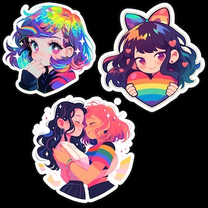 Holographic Anime Pride Sticker, Waterproof Decals, LGBTQ+, Laptop Decals, Water bottle stickers, Cute Vinyl Sticker, Cute Sticker, 3 inches