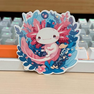 Cute Axolotl Sticker, Axolotl Cartoon Waterproof Sticker, Holographic or Glossy Finish, Laptop Decal, sticker for axolotl lover