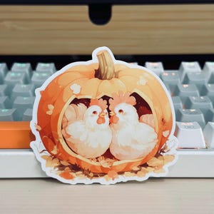 Chicken in Pumpkin Sticker: Waterproof Fall Decor