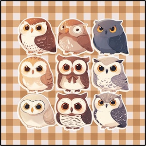 9pcs Cute Owl Sticker Set - Adorable Owl Vinyl Decals for Laptops, Water Bottles, and Journals, Mini Stickers, Owl Decal, Waterproof Sticker
