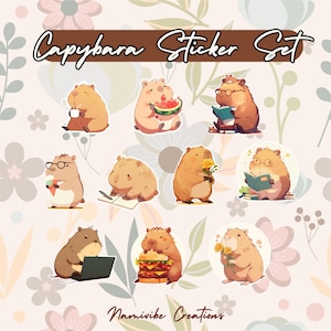 Capybara Sticker Pack – 10 Cute Capybara Vinyl Stickers, Waterproof Animal Stickers for Laptop, Water Bottle, Scrapbook, Aesthetic Stationer
