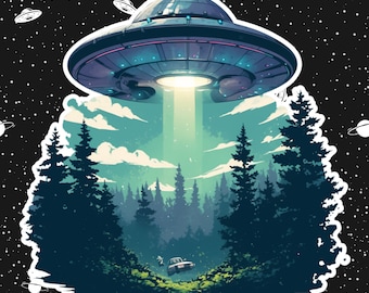 Holographic UFO Sticker: Glossy Waterproof Vinyl Decal