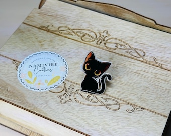Cute Tabby & Black Cat Pin | Shrink Plastic Cat Lover Pin | Feline Fan Gift