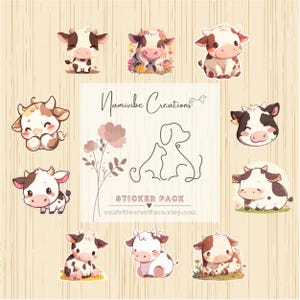 Kawaii Cow Sticker Pack: Waterproof Vinyl Decals for Laptop, Journal