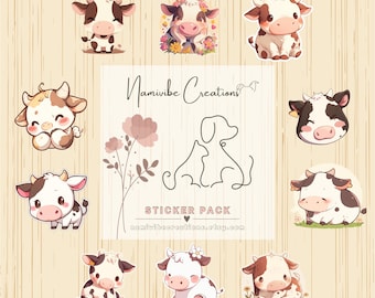Kawaii Cow Sticker Pack: Waterproof Vinyl Decals for Laptop, Journal