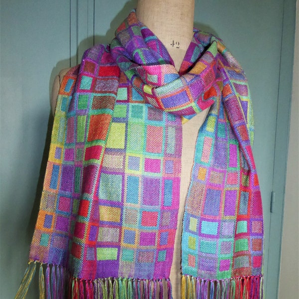 MADE TO ORDER for you Handwoven Silk Scarf, Doubleweave Hand Dyed Multicolor Silk Scarf, Special Gift  Accessories by Tisserande