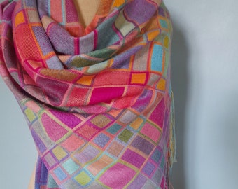 RESERVED Handwoven Hand Dyed Doubleweave Multicoloured Silk Shawl