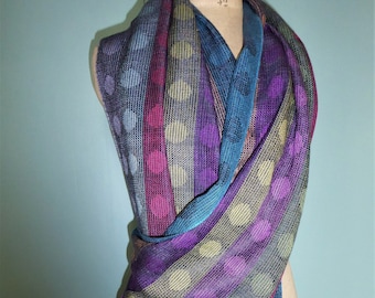 Handwoven Silk Shawl/Wrap/Scarf with Multicolored Spots, Accessories Woven by Tisserande