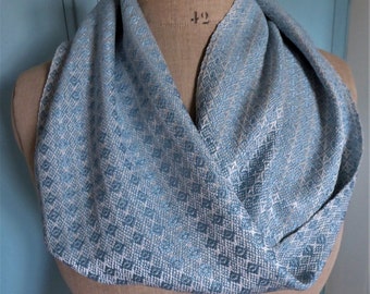 Handwoven Indigo Dyed Silk Cowl, Blue and White Scarf