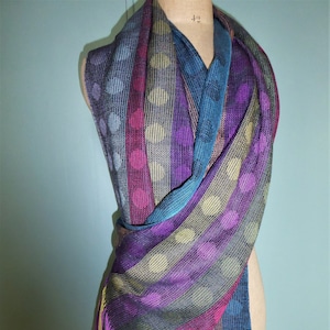 Handwoven Silk Shawl/Wrap/Scarf with Multicolored Spots, Accessories Woven by Tisserande