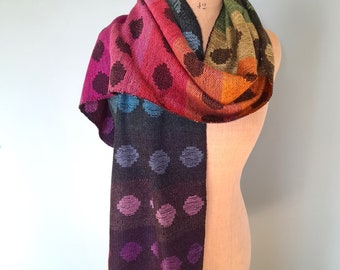 Handwoven, Hand Dyed Silk Spotty Scarf, Multicolor Spots