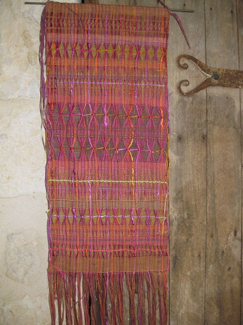 Handwoven Silk Wall Hanging, Doubleweave Hand Dyed Multicoloured Silks by Tisserande image 4