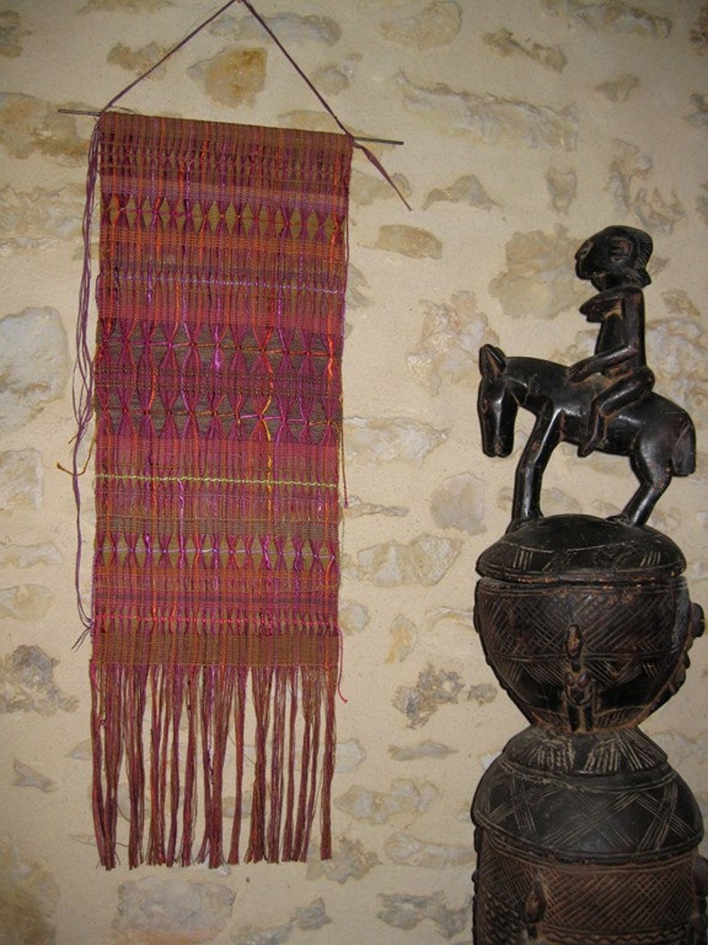 Handwoven Silk Wall Hanging, Doubleweave Hand Dyed Multicoloured Silks by Tisserande image 3