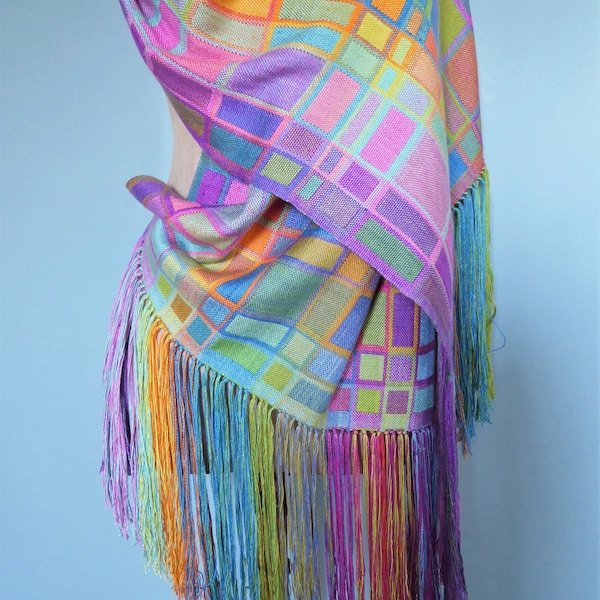 CUSTOM Handwoven Silk Shawl, Doubleweave Geometric Design