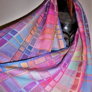 CUSTOM Handwoven Silk Shawl, Doubleweave Geometric Design