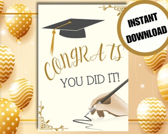 Glückwunschkarte zum Abschluss, Glückwunschkarte zum Abschluss, Abschlussfeier, sofortiger Download PDF