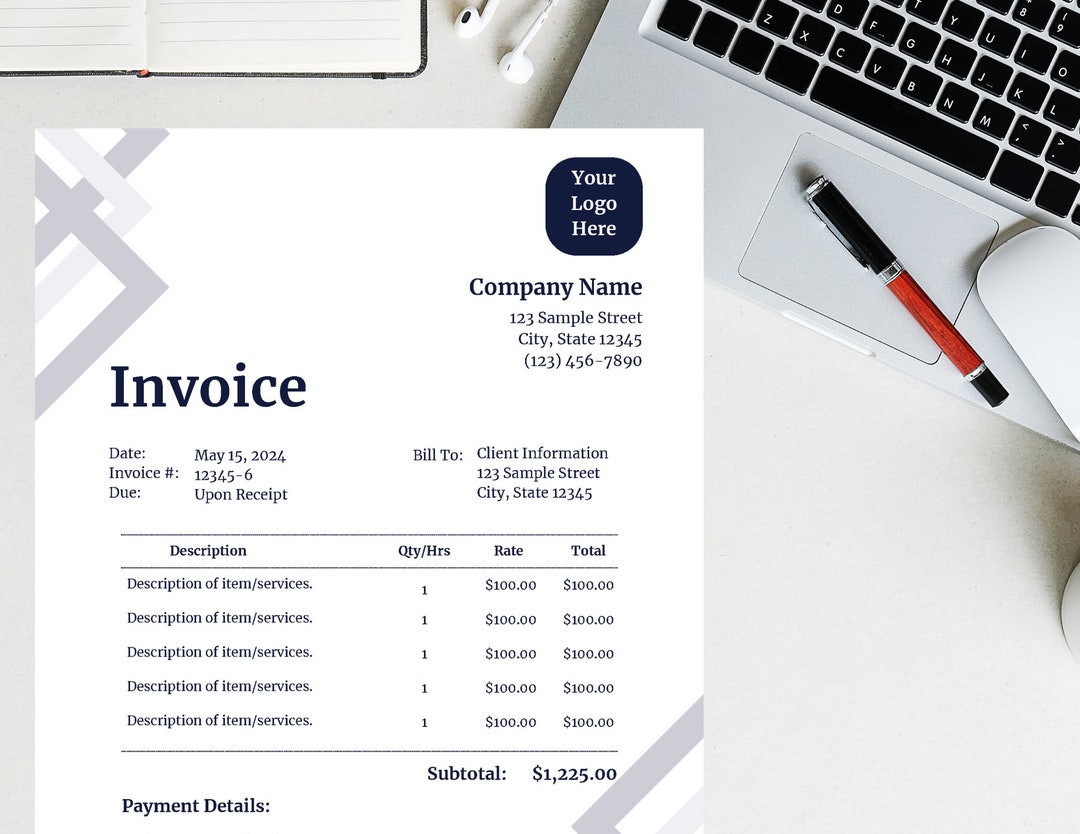 Buy Invoice Template With QR Code and Logo Completely Customizable ...