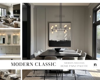 Sherwin Williams Modern Classic Home Paint Scheme, ganze Hausfarbpalette, SW 7029 Angenehme graue koordinierende Farbe