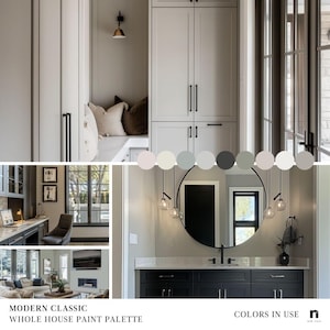 Sherwin Williams Modern Classic Home Paint Scheme, ganze Hausfarbpalette, SW 7029 Angenehme graue koordinierende Farbe Bild 2