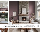Color of the year 2025 CINNAMON SLATE Benjamin Moore home color palette, whole house paint scheme, plum brown interior paint palette bm 2025