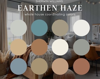 Sherwin Williams EARTHEN HAZE nowoczesna, miękka, ciepła terakotowa kolorystyka całego domu, stonowane odcienie ziemi z lekką pastelową paletą farb do domu