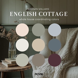 English Cottage home paint palette, whole house color palette Sherwin Williams home interior paint, english country farmhouse color scheme