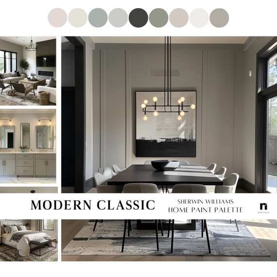 Sherwin Williams Modern Classic Home Paint Scheme, Whole Home Color Palette, SW 7029 Agreeable Gray coordinating color