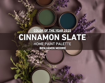 CINNAMON SLATE Color of the year 2025 Benjamin Moore home color palette, whole house paint scheme, plum brown interior best paint color 2025