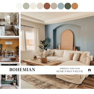 Paleta de colores de pintura para el hogar estilo bohemio, esquema de pintura para toda la casa moderno y bohemio de Sherwin Williams (descarga digital)
