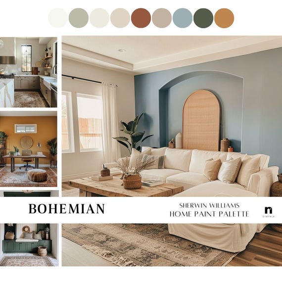 Bohemian Home Paint Color Palette, Sherwin Williams Boho Modern Whole House Paint Scheme (digital Download)