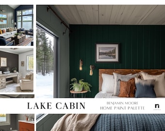 LAKE CABIN Benjamin Moore Home Paint Palette, best neutral whole house color Scheme, Lake House paint color palette fall trends