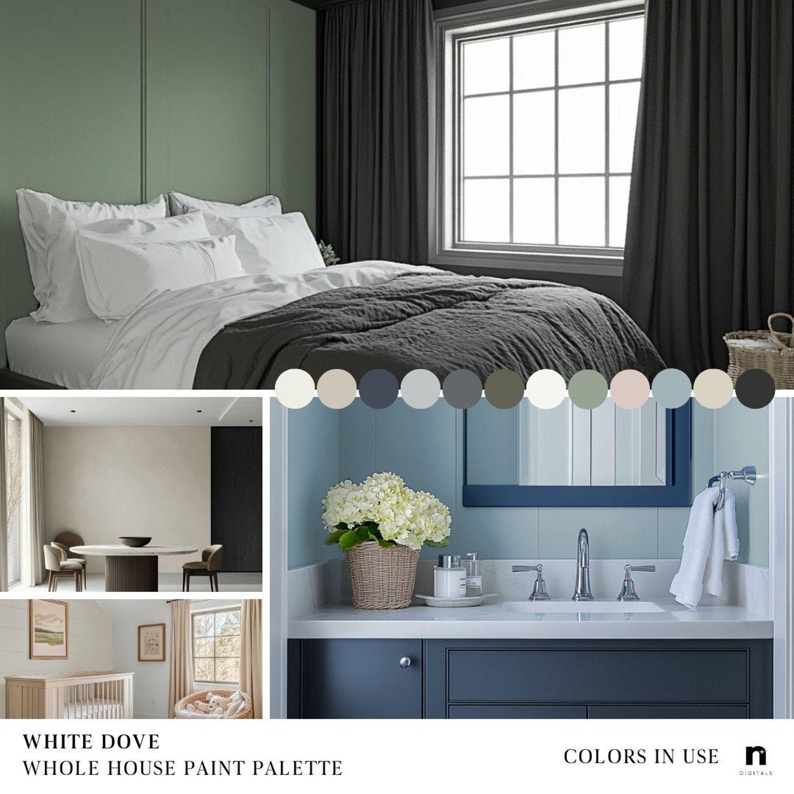 WHITE DOVE Home Paint Palette, Benjamin Moore Whole Home Color Scheme ...