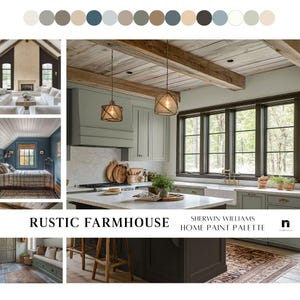 Sherwin Williams Rustic Farmhouse Home Paint Palette 2025, Whole House Color Scheme, Trendy Interior Paint Design, Cottage House Vibes
